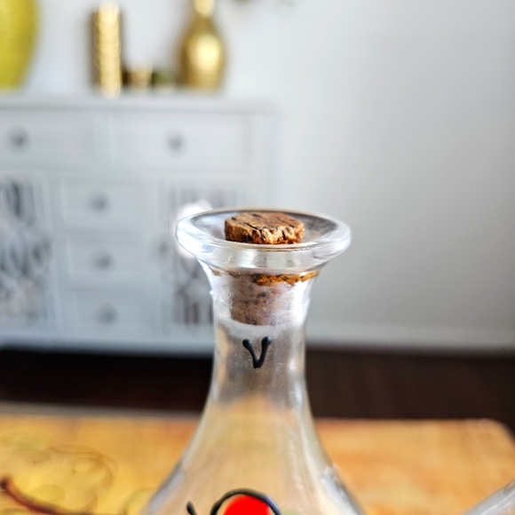 Antique Handpainted Glass Cruet Set Red Flowers, Wood Stoppers, Made in Japan - Picture 3 of 13